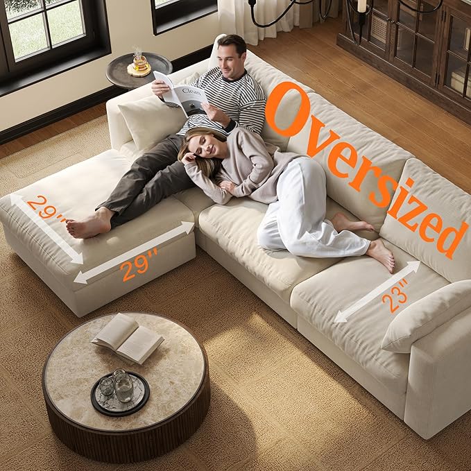 Cloud Modular Sectional Sofa Couch with Storage Ottoman, 99" Oversized Sectional Couches for Living Room, Cloud Modular U-Shaped Sofa with Chaise, 5 Seater, Chenille, Beige