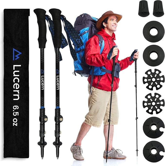 Lucern 6.5 oz Extreme Ultralight Anti-Shock Carbon Trekking Poles - Incredibly Durable, Supremely Comfortable, Optimally S...