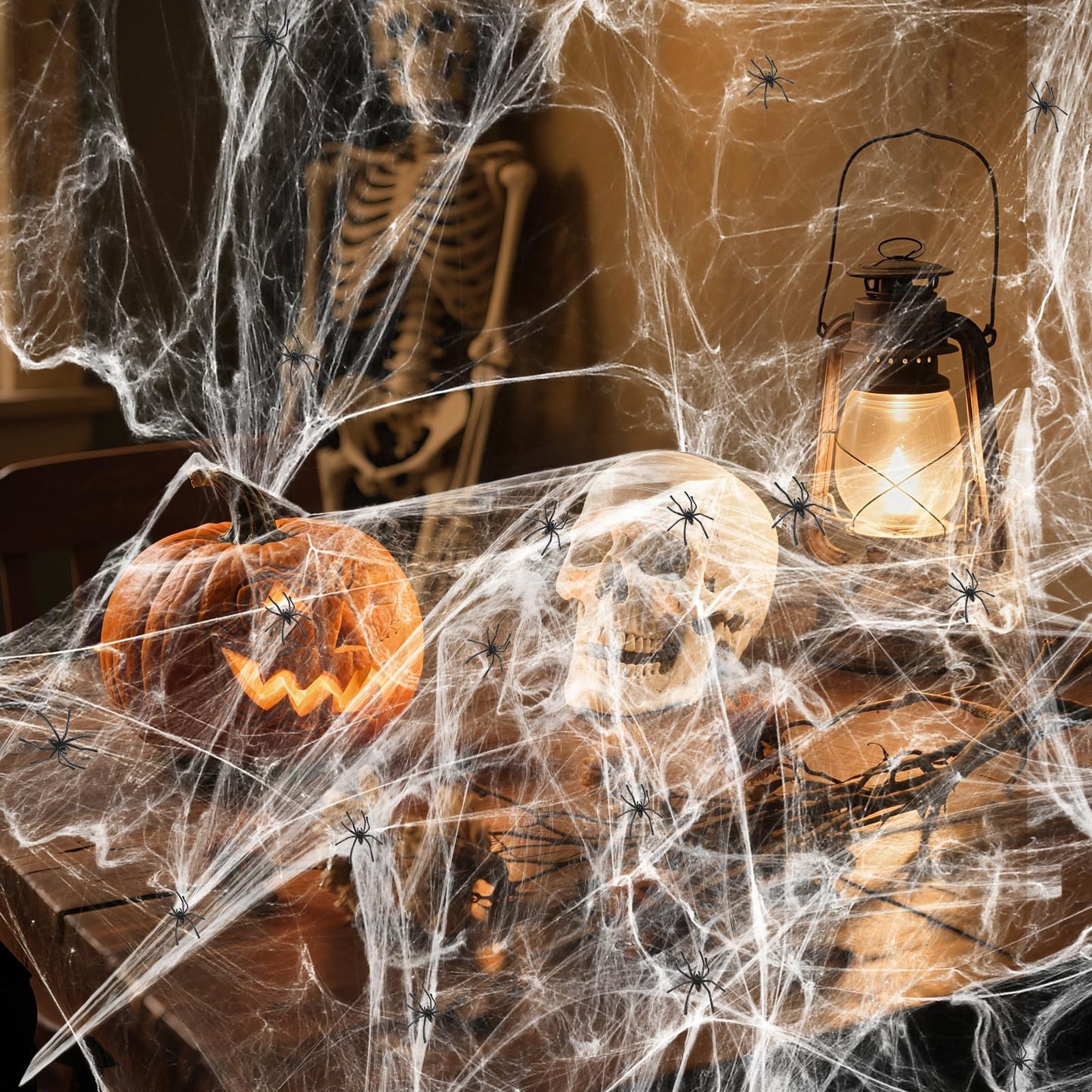 Land Guard 1000 sqft Spider Web, Bonus with 50 Artificial Spiders, Fabric Spider Webbing, Cobweb Halloween Decor for Indoor and Outdoor Party Supplies