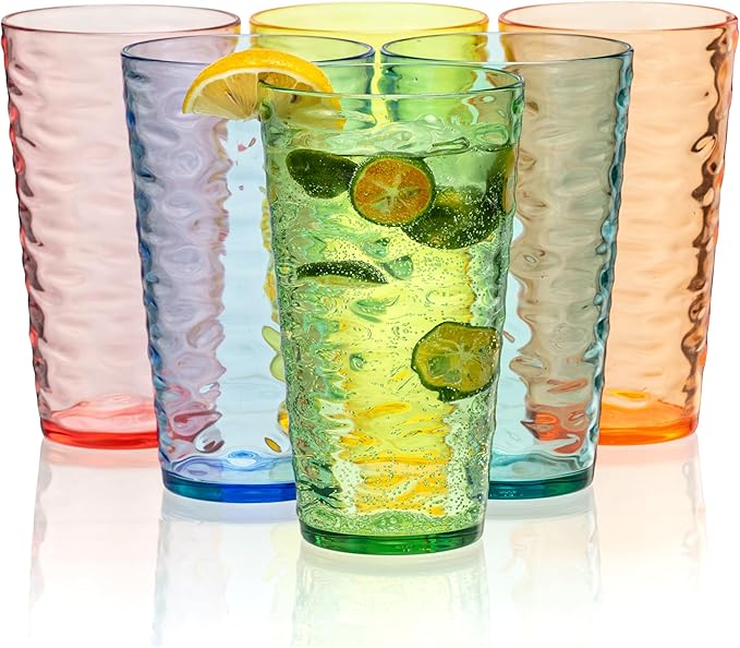 ZAINCA 20-ounce Plastic Tumblers, Acrylic Drinking Glasses High-Balls, set of 6 Multicolor Reusable Plastic Cups, Stackabl...