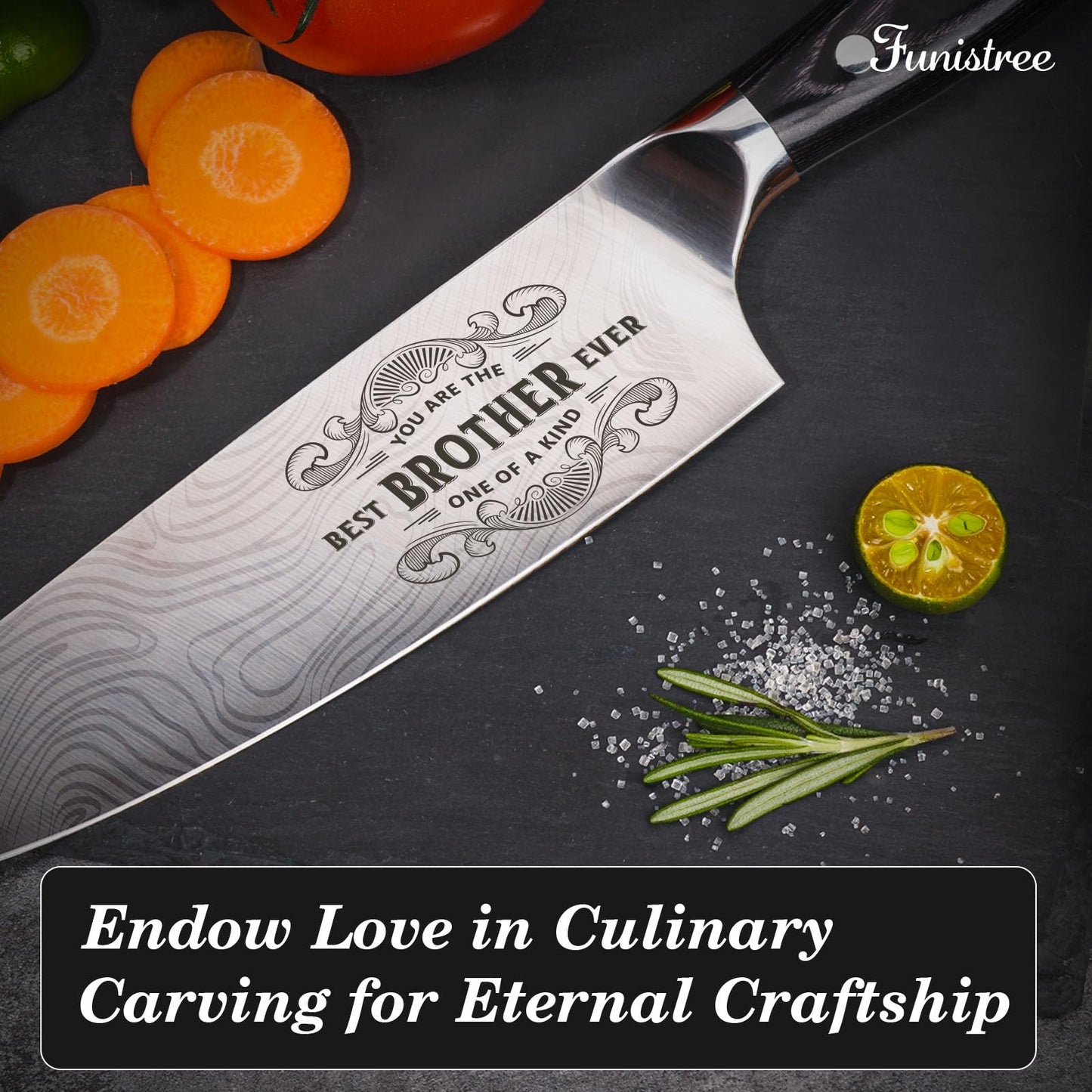 Funistree Gifts for Brother Men Christmas, Kitchen Cooking Knife Brother Gifts for Birthday, 8 inch Professional German High Carbon Stainless Steel Chef Knife, Brother Gifts Xmas Stocking Stuffers