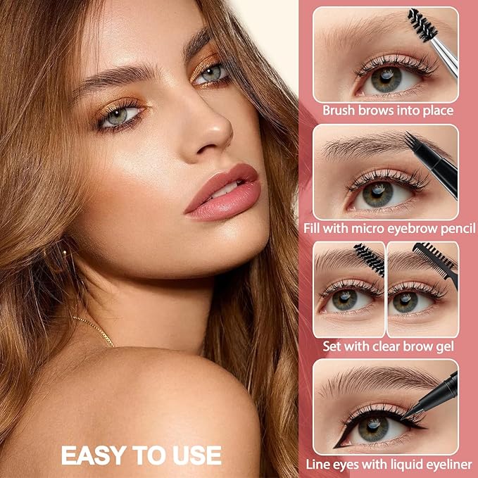 Eyebrow Pencil Kit, with Microblading Eyebrow Pen, Eyebrow Gel, Eyeliner, Eyebrow Brush, Eyebrow Pencils for Women, Waterproof, Smudge Proof, Long Lasting Makeup Formula - Blonde