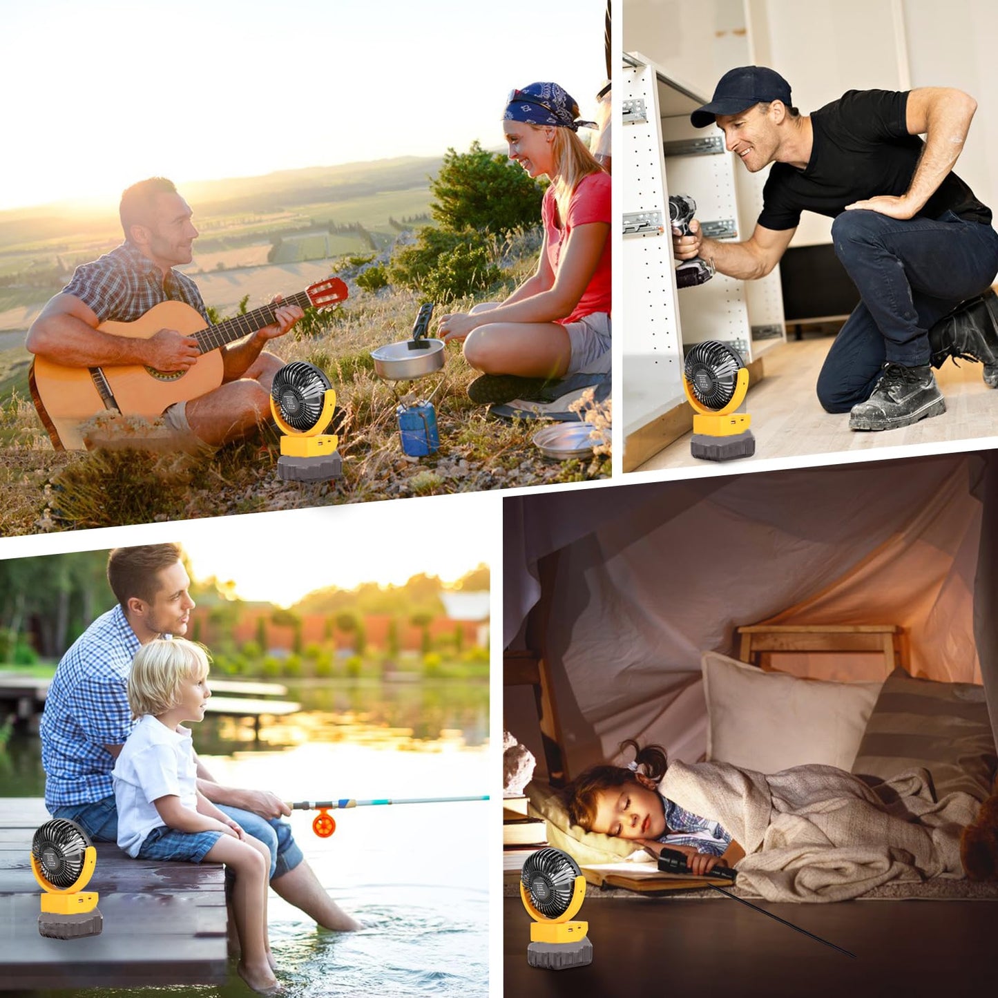 Rozlchar Portable Cordless Fan Compatible For Dewalt 18V 20V Battery, Work For Dcb182 Dcb183 Dcb204 Dcb206, Jobsite Fan W/Usb A/