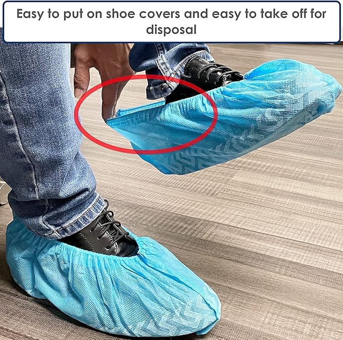 FancyStyle Shoe Covers 200 Pack Disposable Blue Boot & Shoe Covers. Reusable Premium Durable Booties with Non Slip Treads