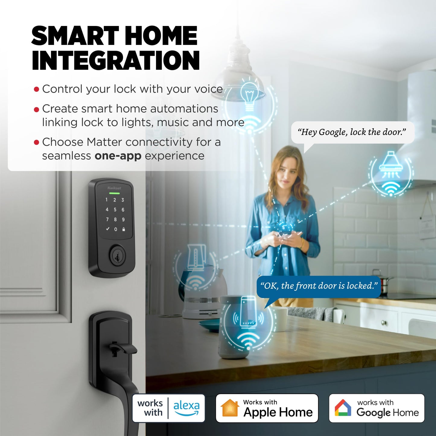 Kwikset Aura Reach Smart Lock Matter Over Thread and Bluetooth Enabled Keyless Entry Door Lock Deadbolt, BHMA Certified, Proximity Wakeup, Geofence Auto-Unlock Matte Black
