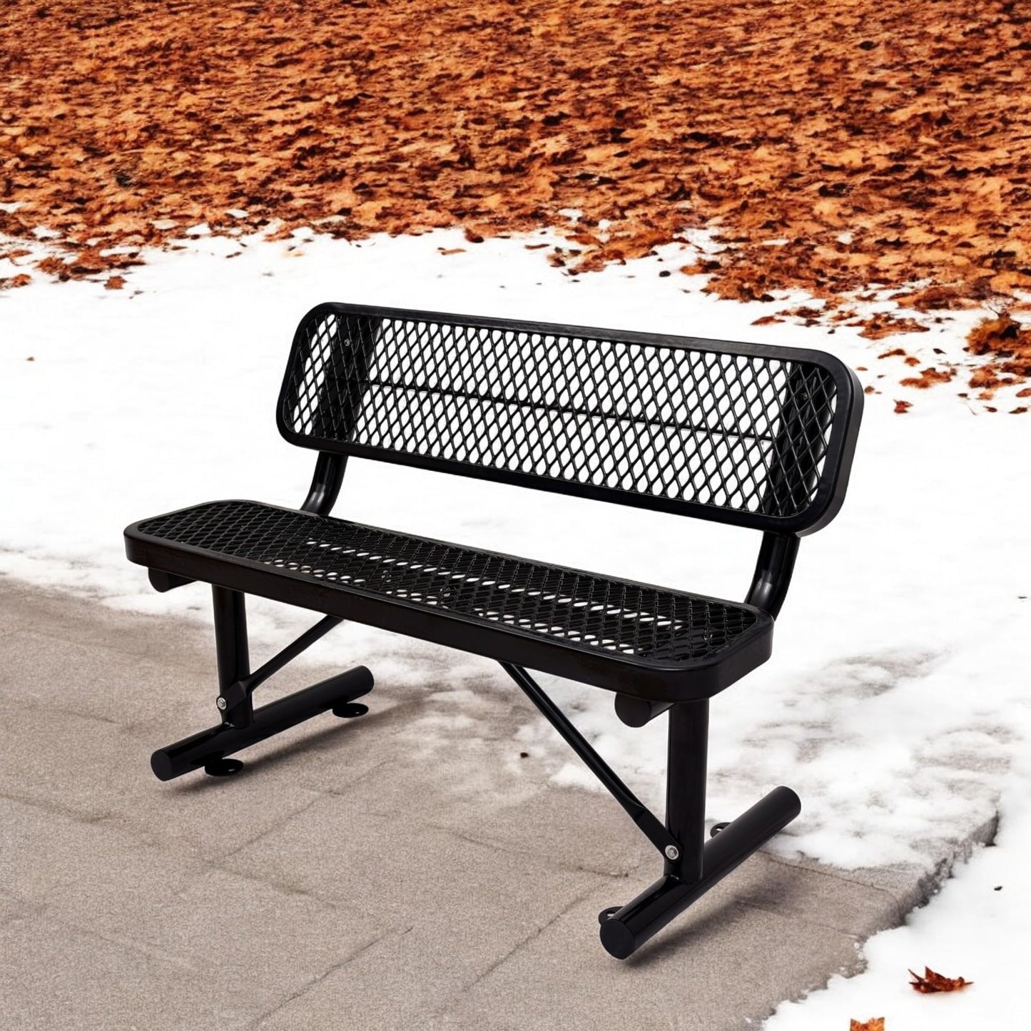 HIMcup 4 FT Heavy Duty Metal Park Bench with Back for Outside, Outdoor Black Bench with Backrest & Portable Frame, 1-3 Person Seat-Commercial Benches Garden Benches for Outdoors
