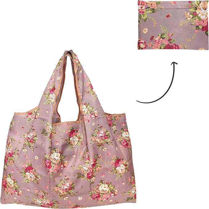 allydrew Large Foldable Tote Nylon Reusable Grocery Bags, 5 Pack