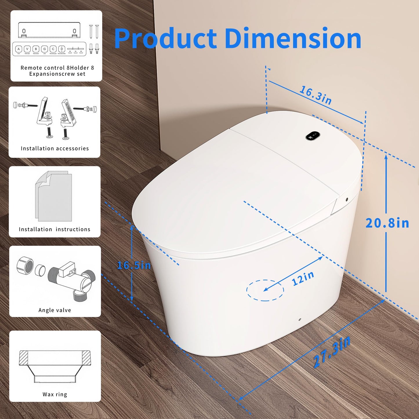 BatheCo Smart Toilet with Bidet Built in, Elongated Japanese Toilet with Powerful Flusht, Heated Bidet ADA Comfort Height, Dryer, Deodorizer, Night Light