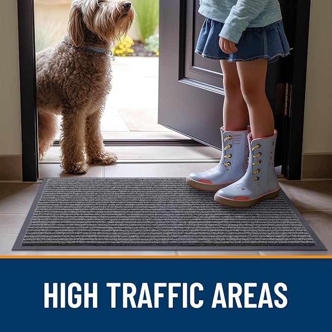 OLANLY Front Door Mat Indoor Outdoor Entrance, Waterproof Heavy Duty Doormat, Fade Resistant, Low Profile, Easy Clean Patio Porch Welcome Floor Mats for Entry, 71x23, Grey