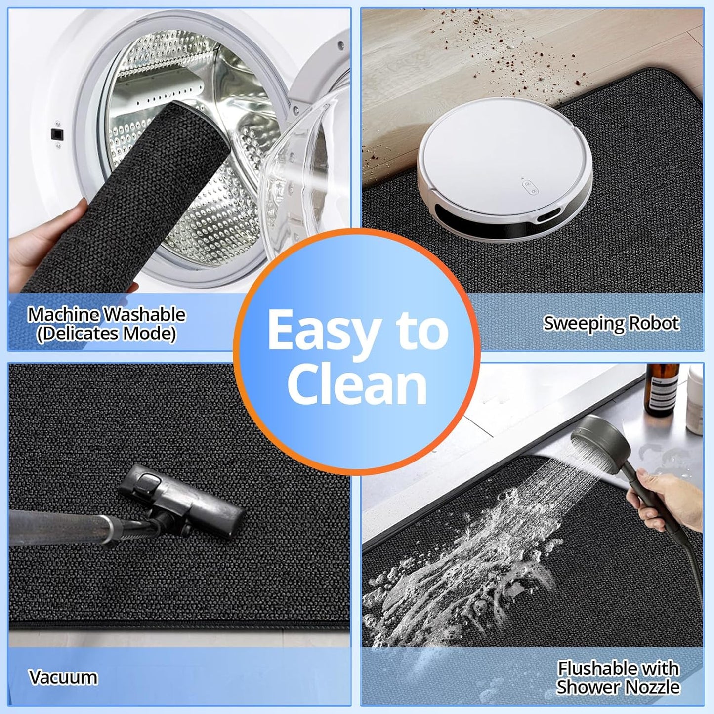 Upgraded Bathroom Rugs 24x36Inch, Thin Bath Mat with Rubber Backing Non-Slip, Absorbent,Quick Dry Machine Washable, Home Decor Accessories Cozy Cloth Bathroom Mat fit Under Door/Sink/Tub/Shower-Black