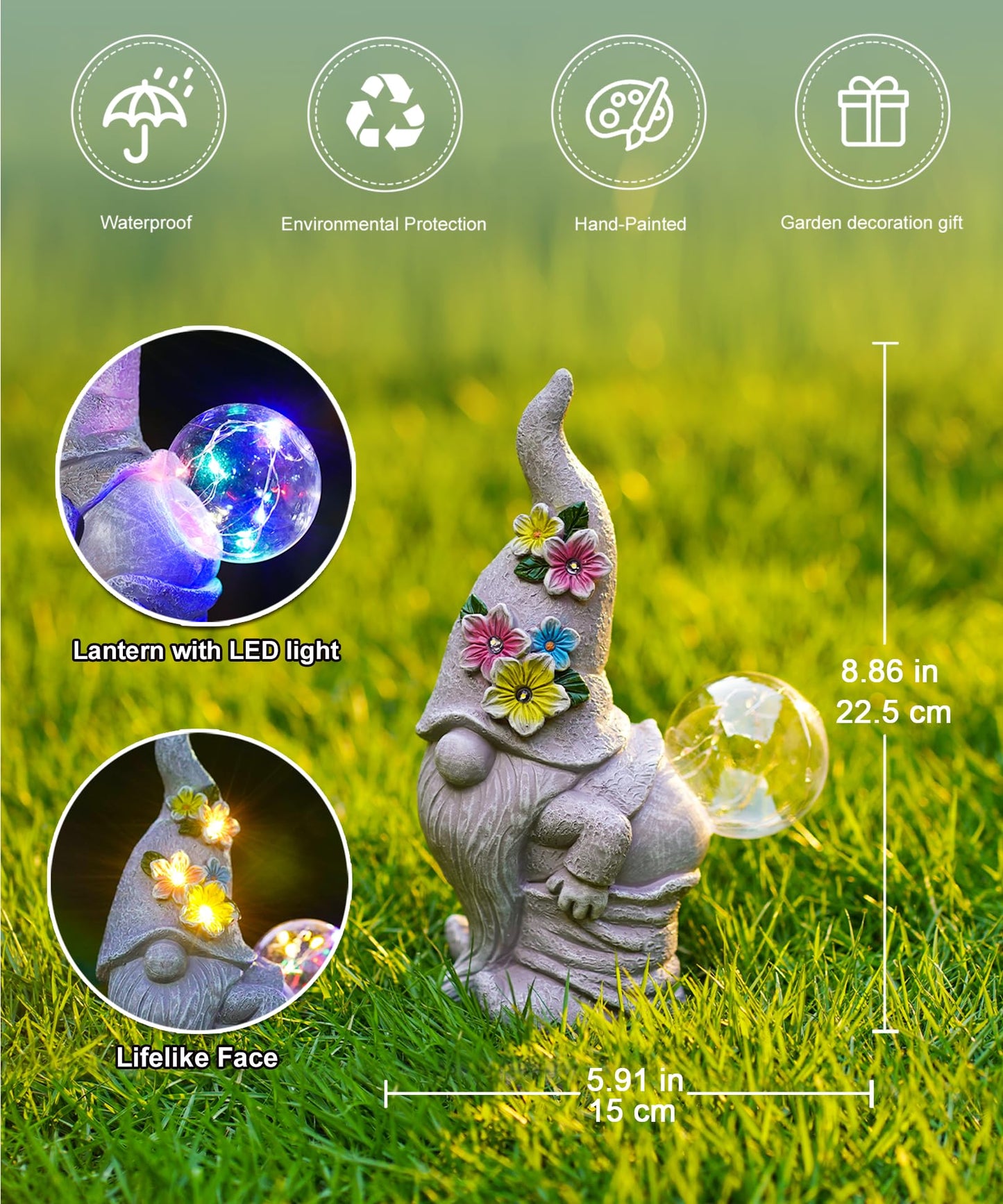 Acgarten Funny Garden Gnome Statue with Solar Lights, Outdoor Sculpture Decor for Home Yard Lawn Porch Balcony Patio,Gardening Gifts for Women Mom Grandma
