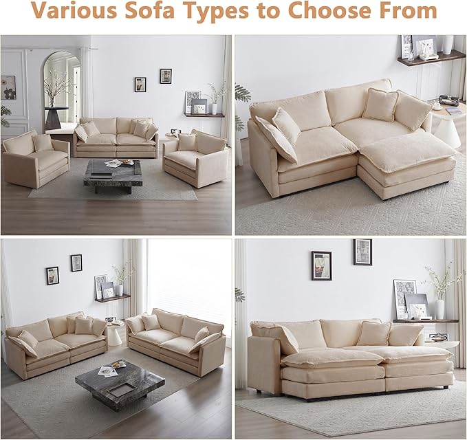 mikibama Luxury Loveseat Sofa Couch, 76" Modern Chenille Deep 2-Seater Cloud Couch with 2 Armrest Pillows and 2 Toss Pillows, Love Seat for Living Room Bedroom Office Apartment, Light Coffee