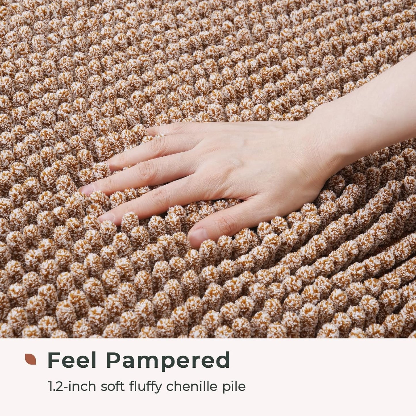 FRESHMINT Chenille Bath Rugs Extra Soft and Absorbent Microfiber Shag Rug, Non-Slip Runner Carpet for Tub Bathroom Shower Mat, Machine-Washable Durable Thick Area Rugs (Caramel Heather, 24" x 17")