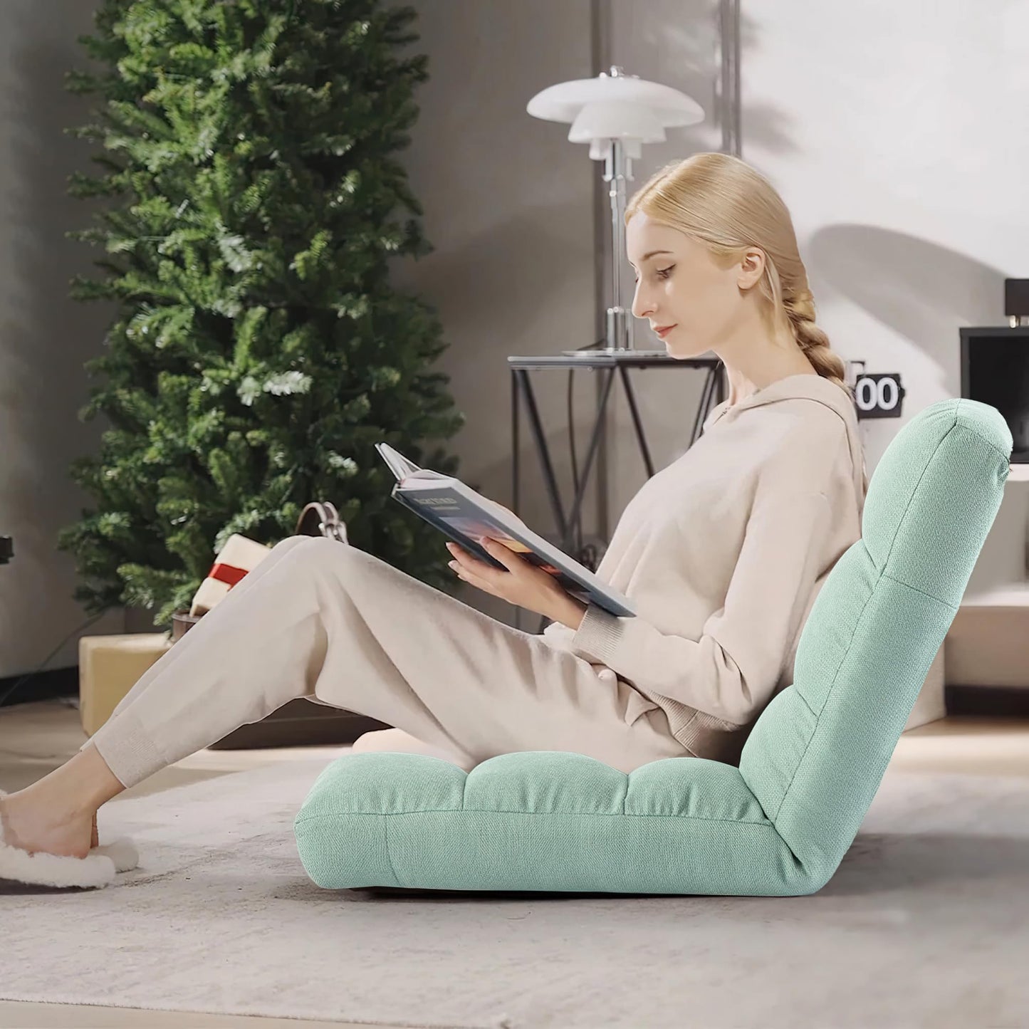 YI DANICA Floor Chair with Back Support Folding Chair with 6 Adjustable Position, Padded Sleeper Bed, Floor Gaming Chair, Meditation Chair for Adults