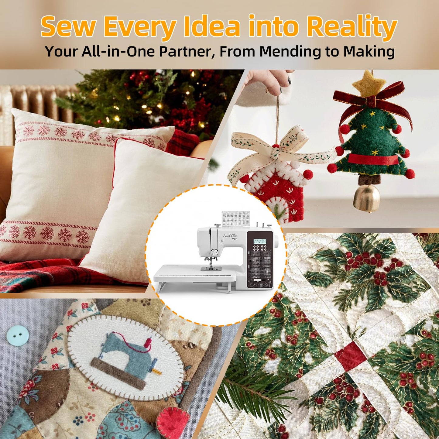 SewLaVie 1130 Computerized Sewing and Quilting Machine, 300 Stitches, LCD Screen, 1-Step Buttonhole, Speed Control, Wide Table, Sewing Machine for Clothes & Jeans, Sews Multiple Layers of Denim
