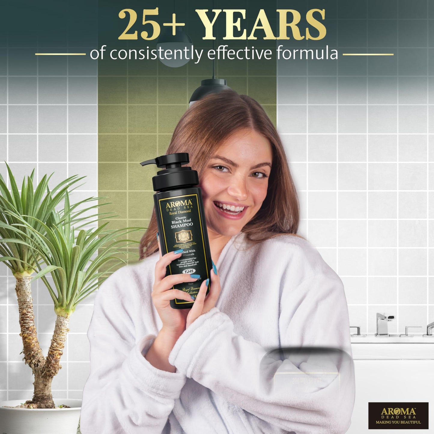AROMA DEAD SEA Black Mud Shampoo - Fights Dandruff, Thinning Hair, Weak Roots & Itchy Scalp. Prevents Hair Loss & Encourages Gro