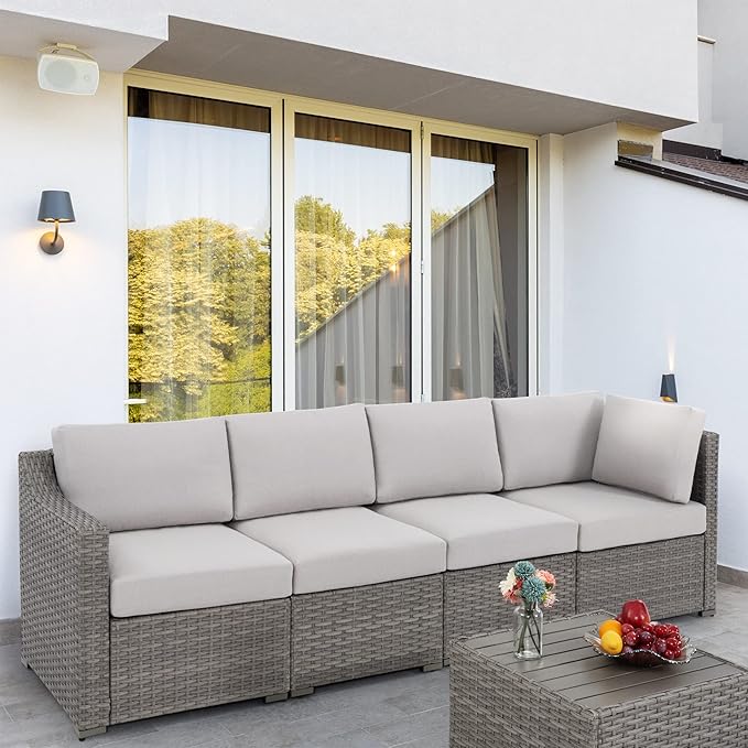 HAPPATIO 5 Piece Patio Conversation Set,All-Weather Patio Furniture Set,Outside Patio Furniture,4 Piece Outdoor sectional,PE Rattan Wicker Outdoor Sectional Sofa.(Grey/Beige)