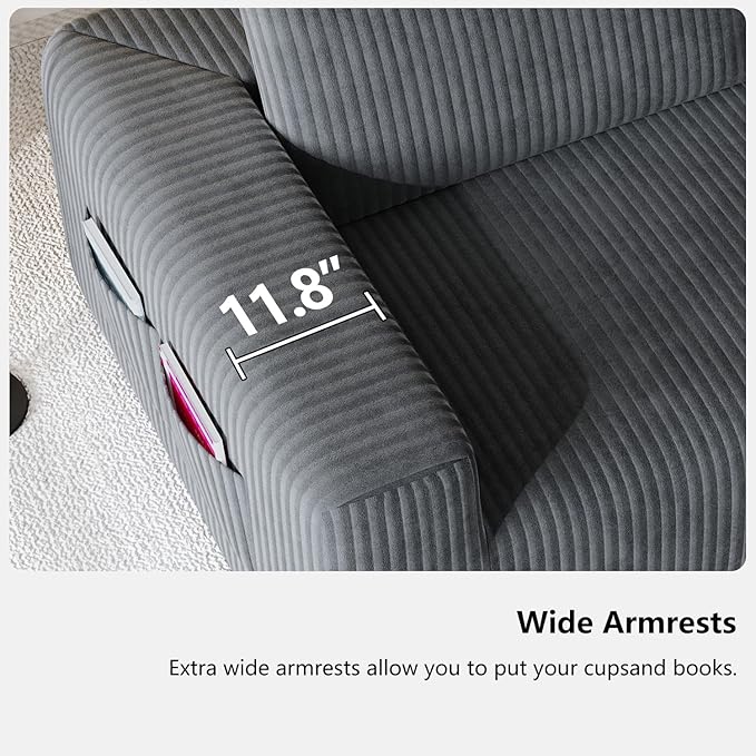Domiqut 108" Cloud Couch Modular Sectional Sofa for Living Room,L-Shaped Boneless Couch with Deep Seat Chaise,No Assembly Required Foam Sleeper Sofa for Apartments,Plush Corduroy Fabric, Dark Gray