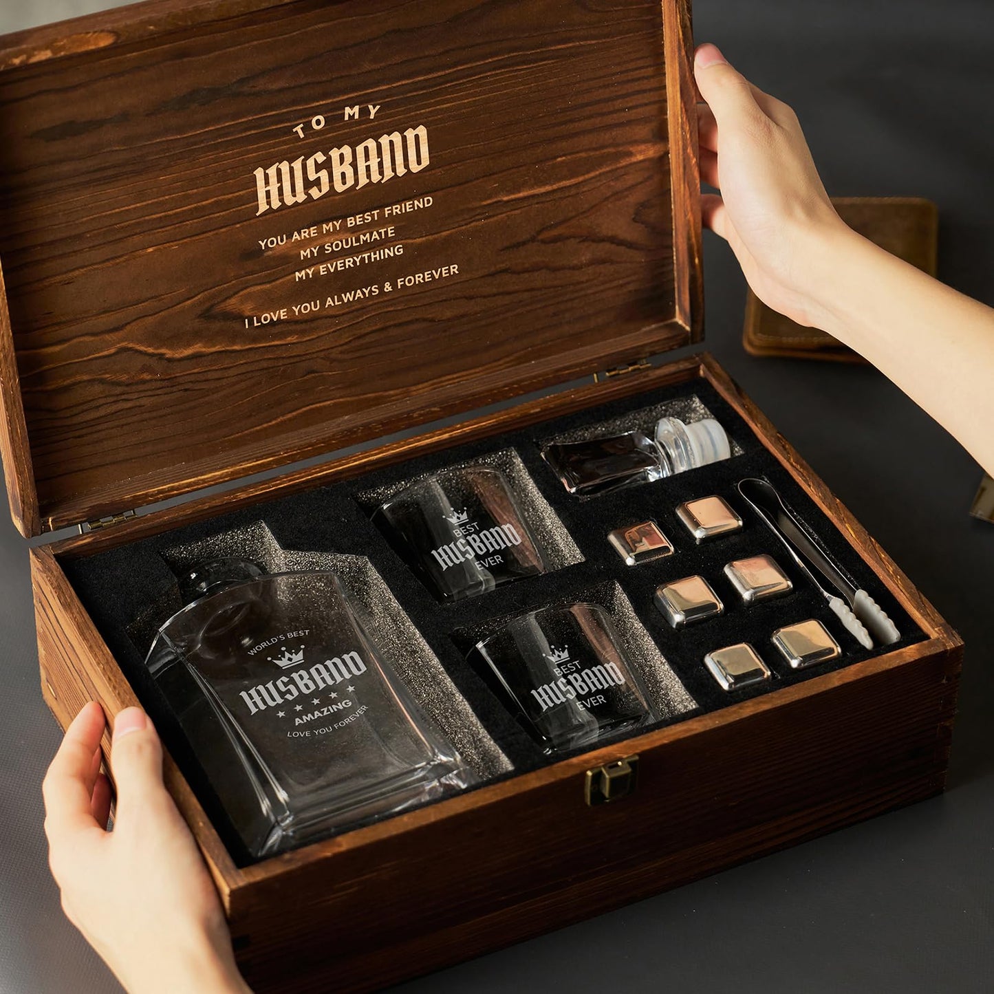 AW BRIDAL Husband Gifts Birthday Anniversary Wedding Gifts for Husband Him Men - World's Best Husband Wine Gift Set Whiskey Glasses Gift for Husband