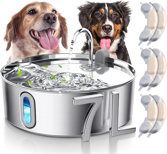 Smartoo Dog Water Fountain for Large Dogs 7L/236oz Stainless Steel Dog Water Bowl Dispenser Automatic Cat Water Fountain w...