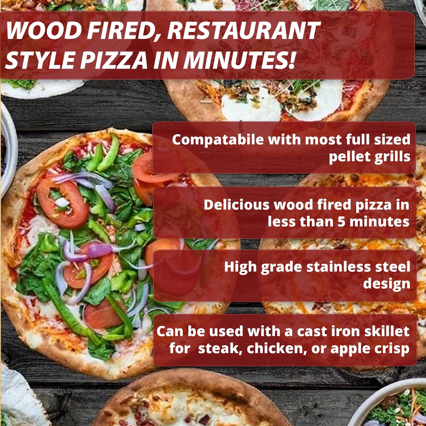 Pellet Grill Pizza Oven Attachment for Wood-Fired Cooking, Fits Traeger, GMG, Pit Boss, Camp Chef, Rec-Tec, Converts Grill to Pizza Oven, 800°F Heat, Stainless Steel