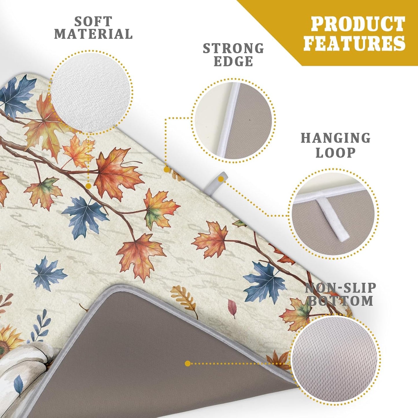 Fall Pumpkin Dish Drying Mat for Kitchen Counter 18x24 Inch Vintage Autumn Thanksgiving Absorbent Reversible Microfiber Dish Drainer Rack Mats Countertops Protector Mat