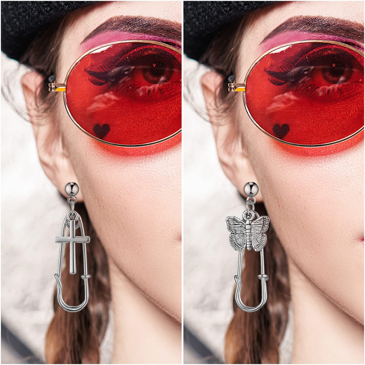Yinkin 40 Pairs Goth Earrings Set Grunge Punk Rock Dangle Earring Gothic Y2k Jewelry Bat Cross Snake Skull Earrings for Women(Stylish)