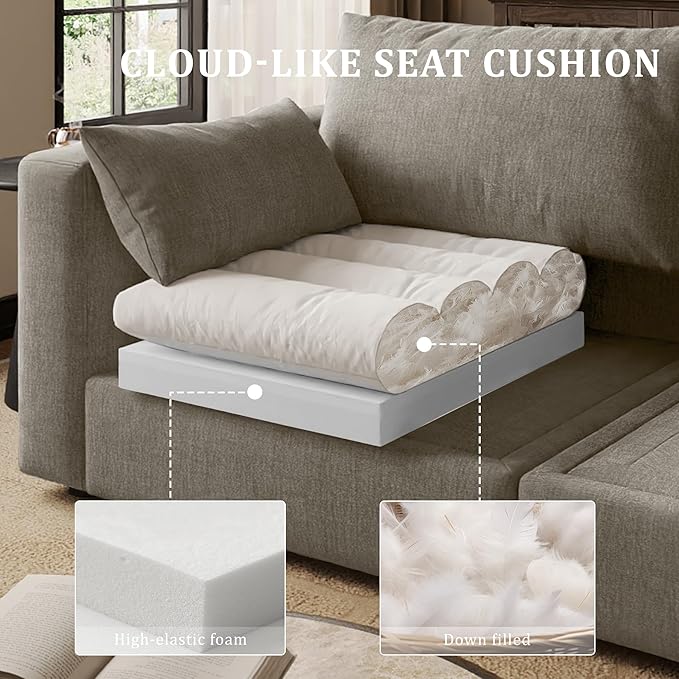 Cloud Modular Sectional Sofa Couch with Storage Ottoman, Oversized Sectional Couches for Living Room, Single Ottoman, Chenille, Light Gray