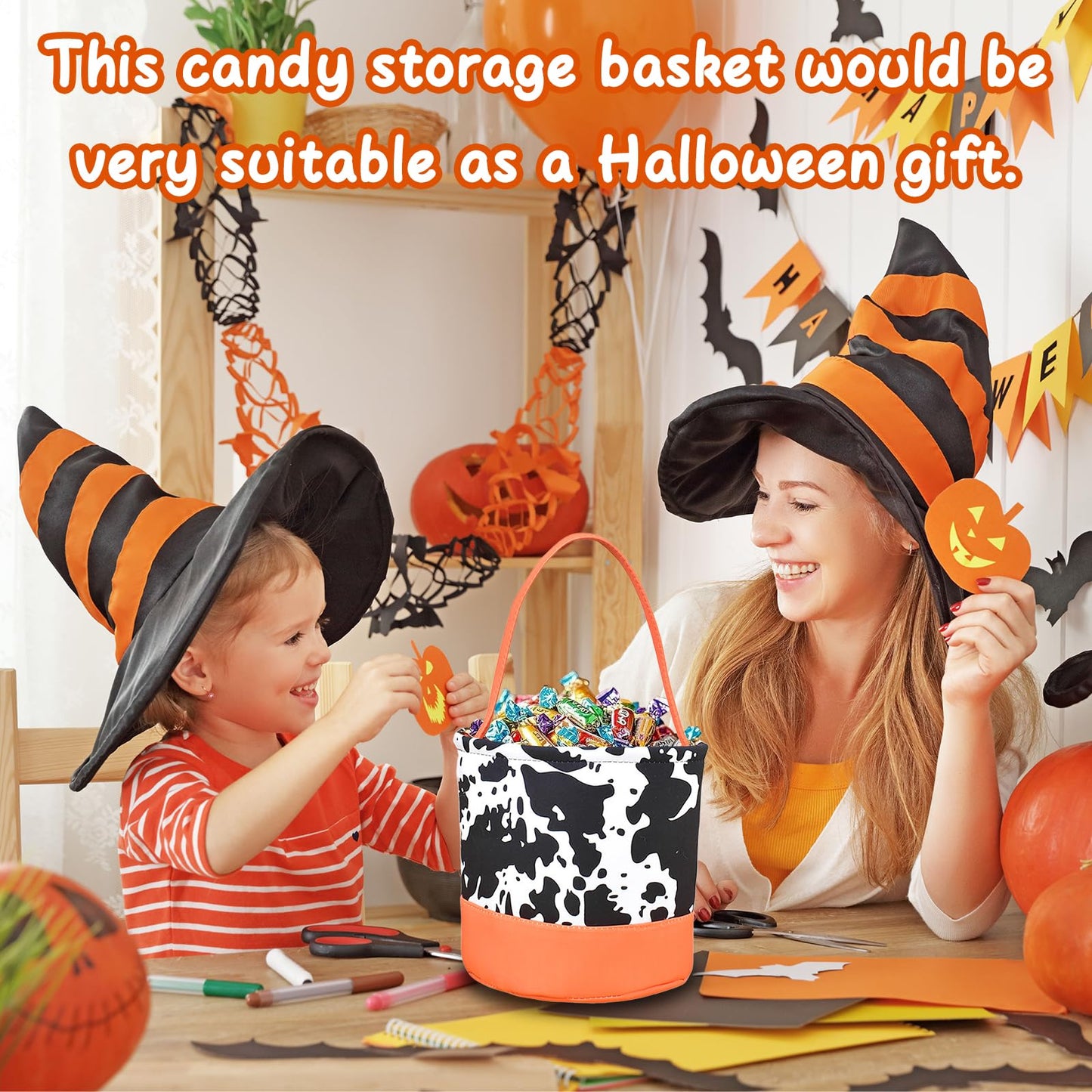Kprwaal Halloween Trick Or Treat Bags & Baskets, Pumpkin Ghost Designs Candy Storage Bags, Multiple Styles For Halloween Gifts & Decor (Style B1)