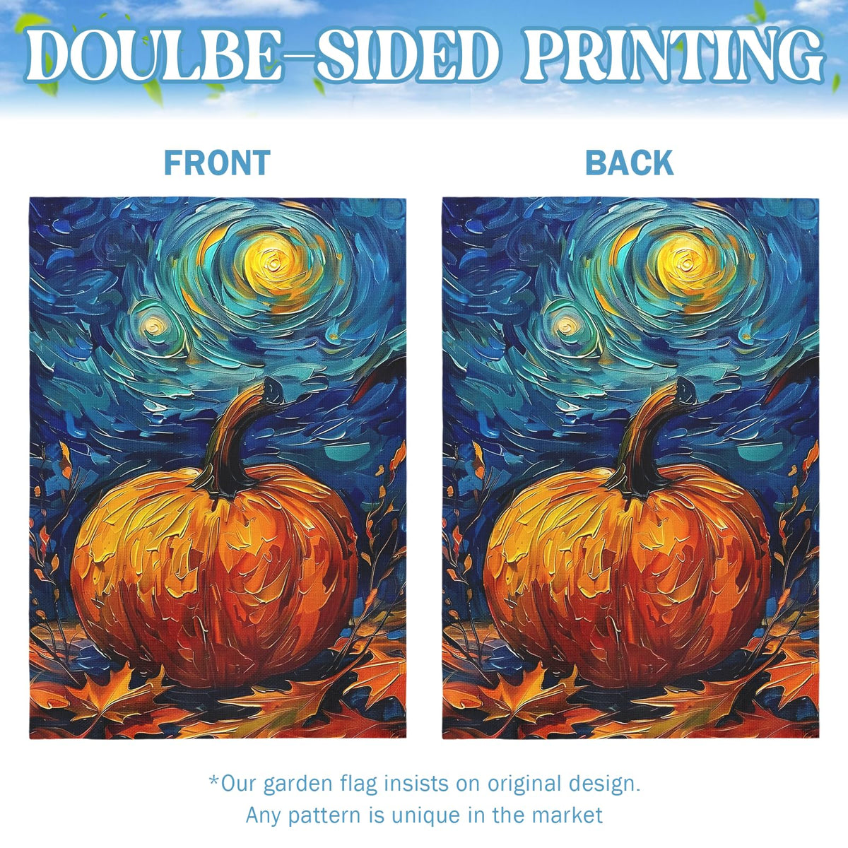 Dacawin Fall Garden Flag Pumpkin Maple Leaf Yard Flags Van Gogh Wall Banners Art Starry Night Sky Moon Garden Flags Autumn Harvest Thanksgiving House Banner for Patio Farmhouse Outdoor 28 x 40 Inch