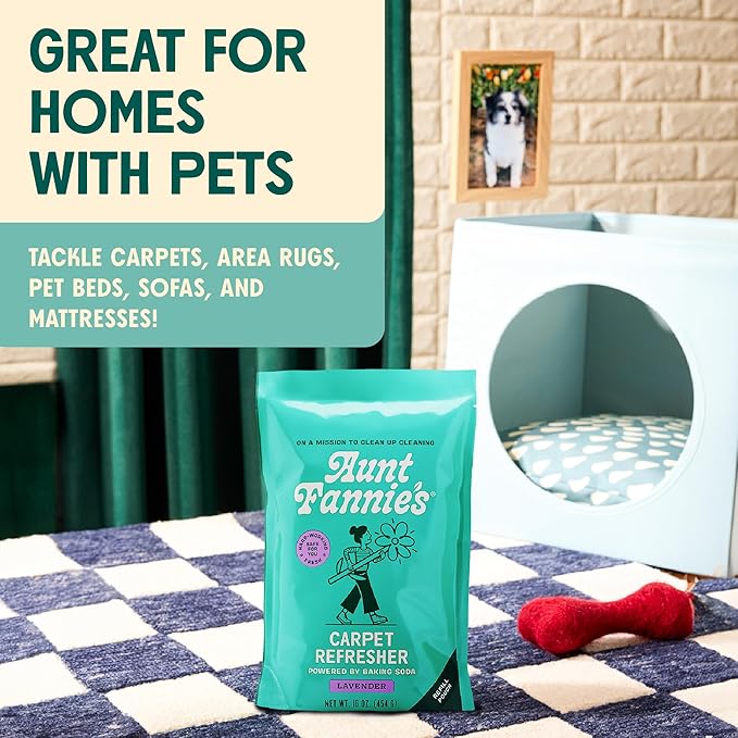 Aunt Fannie's Carpet Refresher & Deodorizer Powder, Multi-Purpose Carpet, Rug, and Upholstery Odor Eliminator for Homes with Cats & Dogs, Lavender Scent, 16 oz Refill, Pack of 3