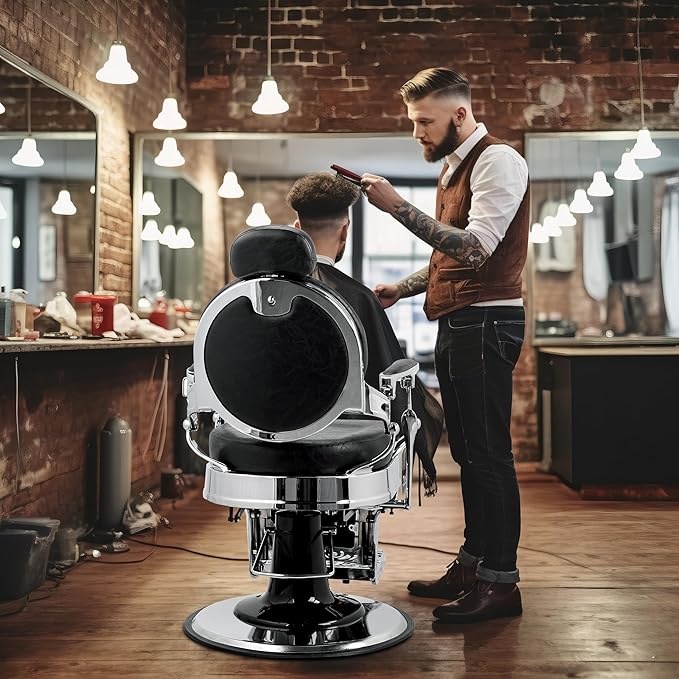 Winado Heavy Duty Vintage Recline Barber Chair Hydraulic with Headrest, Supports up to 700lbs & 360°Rotatable, Professional Salon Beauty Spa Shampoo Equipment (Buttonless Style)
