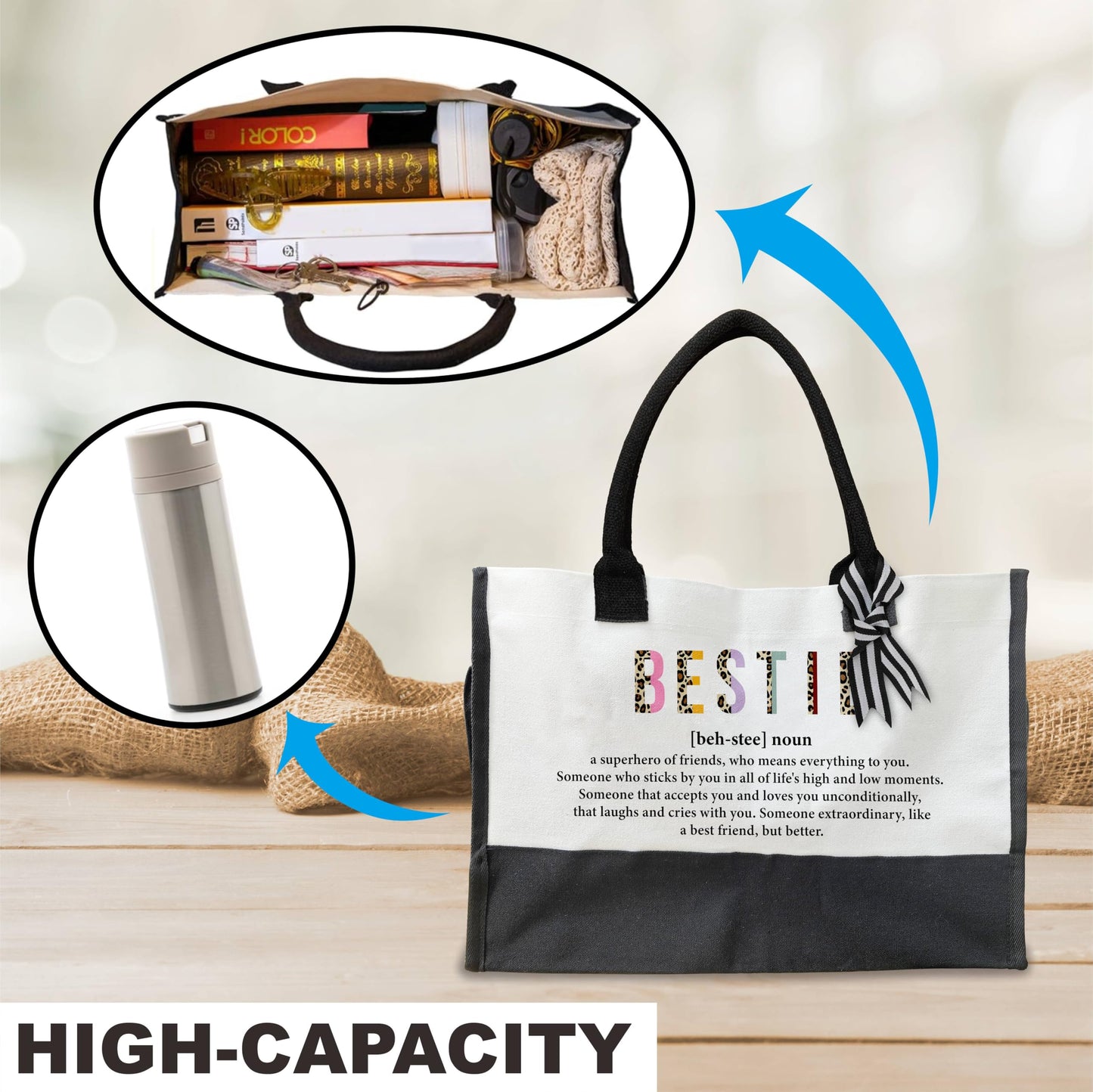 luixd Canvas Tote Bag For Woman, Bestie Definition, Gift Bag For Besities, Friends Gifts, Best Friend Gift, Friendship Gift Ideas, Travel Shopping Bag, BFF Birthday Gifts - A14