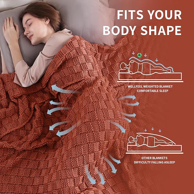 Knitted Weighted Blanket for Adult, No Beads Heavy Blanket 50” x 60'' 10lbs, Breathable Chunky Knit Blanket, Cooling Weighted Blanket for Hot Sleepers, Christmas Home Decor (Orange)