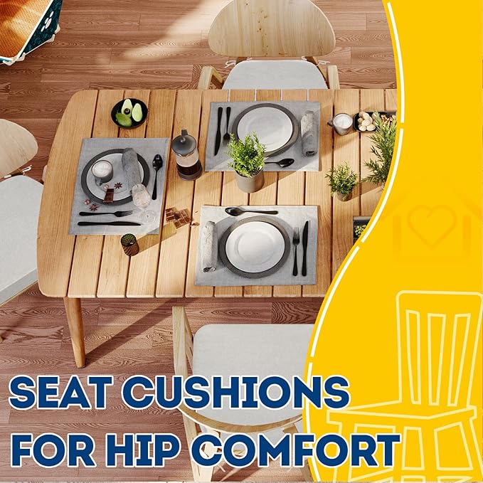 AAAAAcessories D-Shaped Chair Cushions, 2" Thick Dining Chair Pads with Ties and Removable, Machine-Washable Cover, 17" x 16", Set of 8, INatural Linen