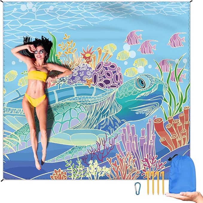 Beach Blanket Waterproof Sandproof Large Beach Mat 79" X 83" for 2-4 Adults Sand Free Mat Quick Drying,Lightweight & Durab...