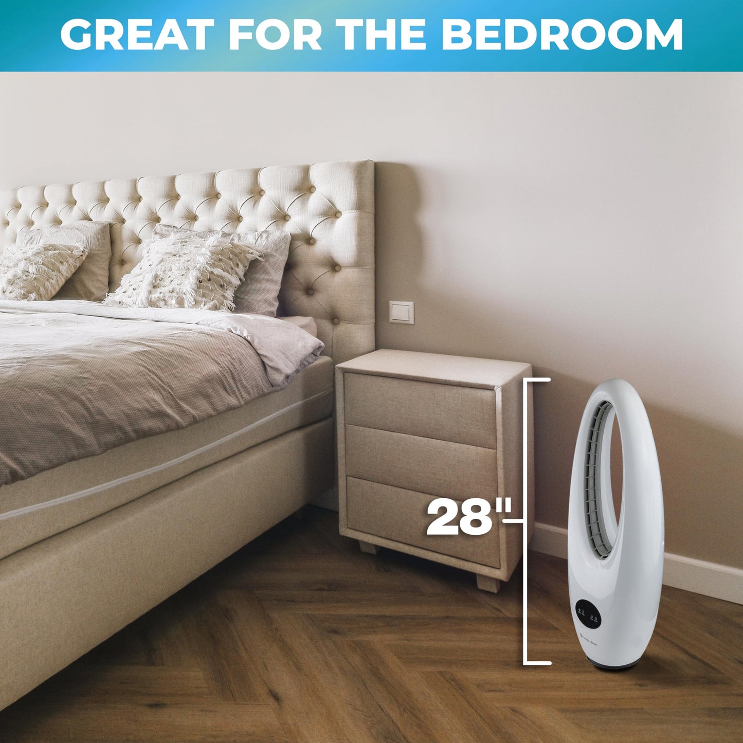 Comfort Zone 28-Inch Oscillating Bladeless Tower Fan With Remote Control, 3 Speeds, 70 Oscillation, Portable Tower Fan With 9-Ho
