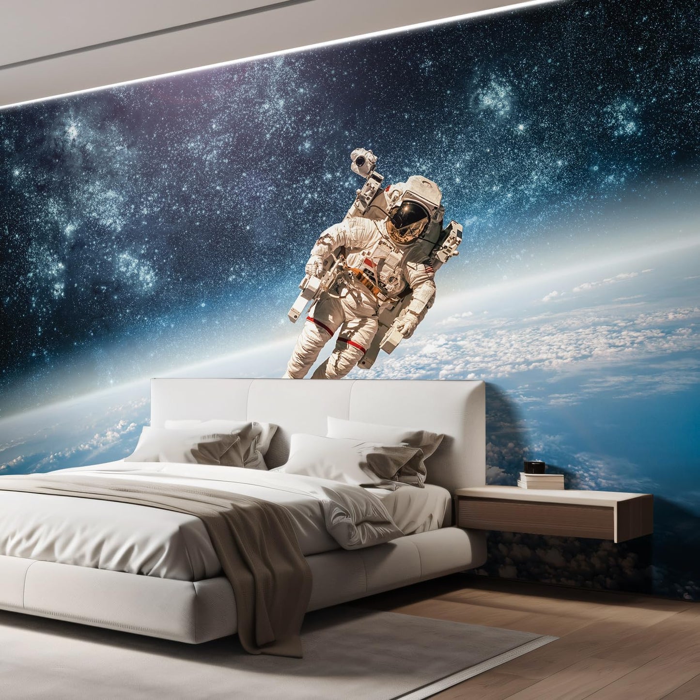 wall26 Wall Sticker/Wall Mural an Astronaut Floating About Planet Earth, Not Peel and Stick, Non-Woven Wallpaper Decorative for Bedroom, Living Room, Office - 100x144 inches