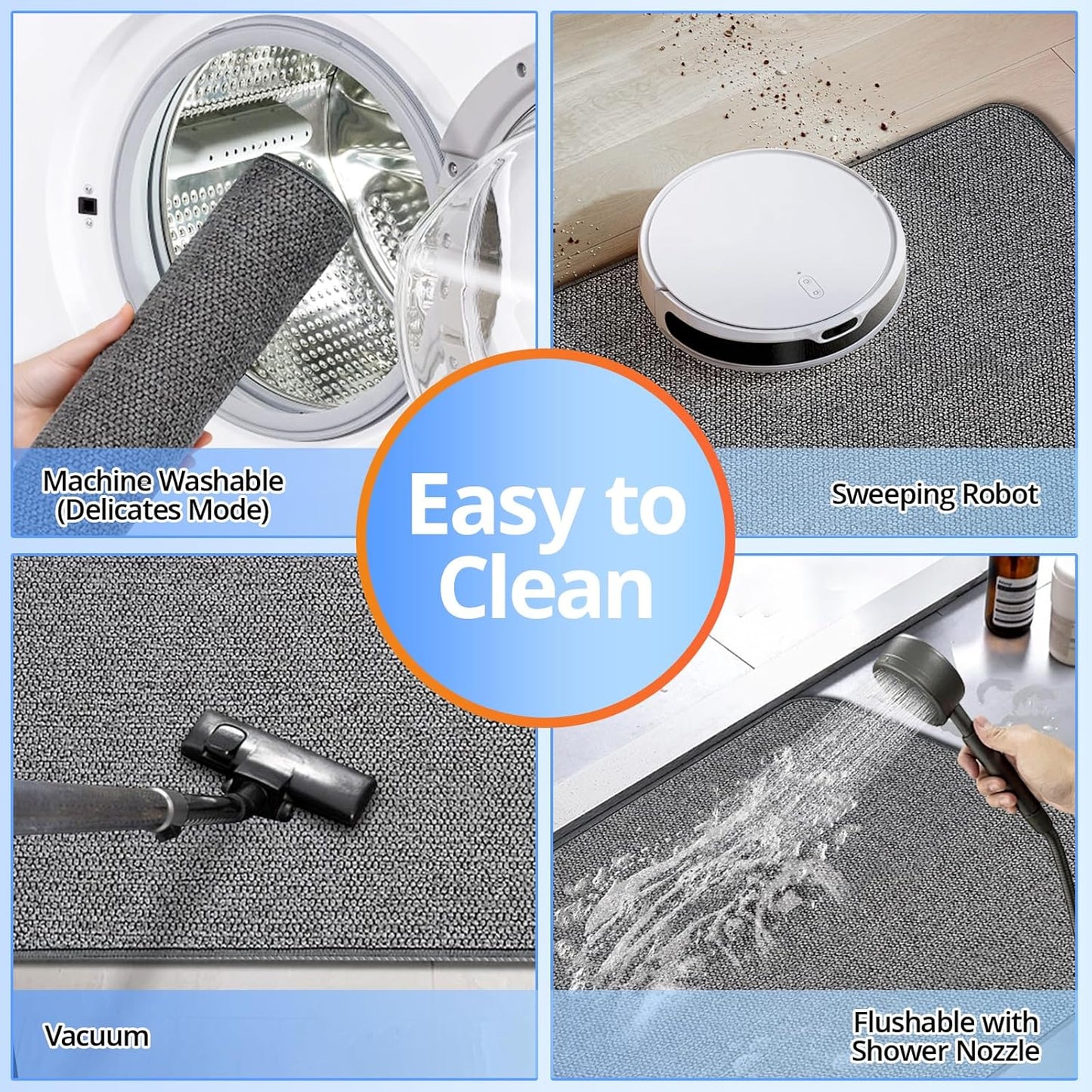 Bathroom Rugs 19x30Inch, Thin Bath Mat with Rubber Backing Non-Slip, Absorbent, Quick Dry Machine Washable, Home Decor Accessories Cozy Cloth Bathroom Mat fit Under Door/Sink/Tub/Shower-Dark Grey