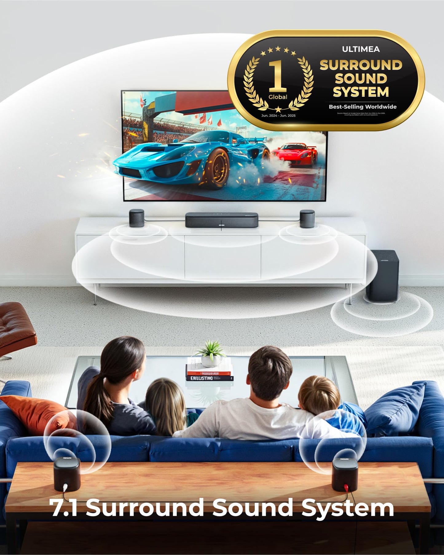 ULTIMEA 7.1ch Sound Bar with Dolby Atmos, Surround Sound System for TV with 4 Surround Speakers, Sound Bar for Smart TV with App Control, Soundbar with Subwoofer for Home Theater, HDMI eARC, Aura A60