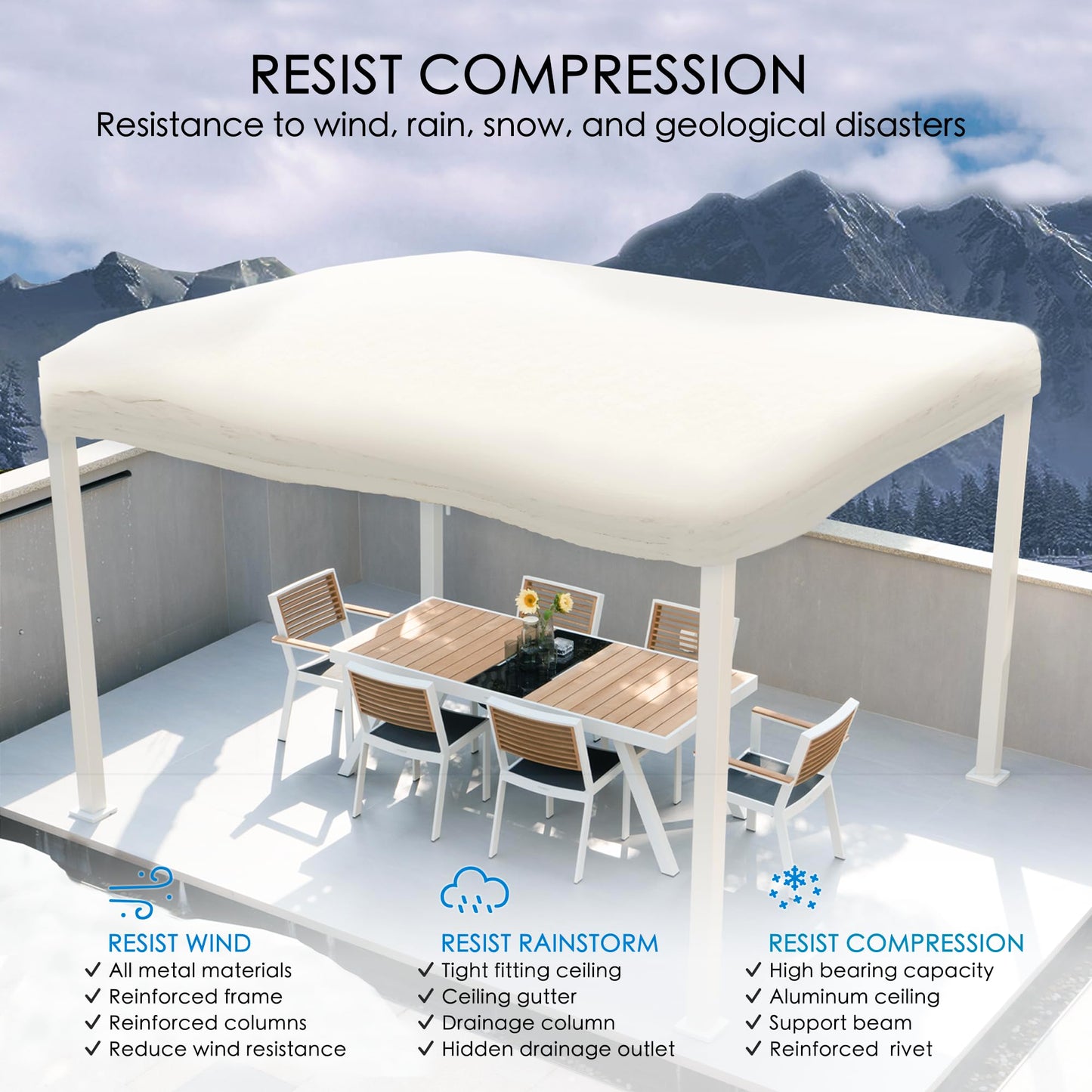 Kozyard Outdoor Louvered Pergola Sun Shade Aluminum Pergola Rainproof Gazebo with Adjustable Roof for Outdoor Deck Patio Garden Yard (White, 10' x 12')