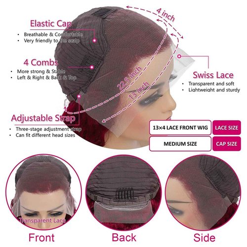 ZGBZGB 99j Burgundy Lace Front Wigs Human Hair 13x4 HD Transparent Body Wave Lace Front Wigs Human Hair Pre Plucked 180% Density Glueless Red Human Wigs for Women (24 Inch)