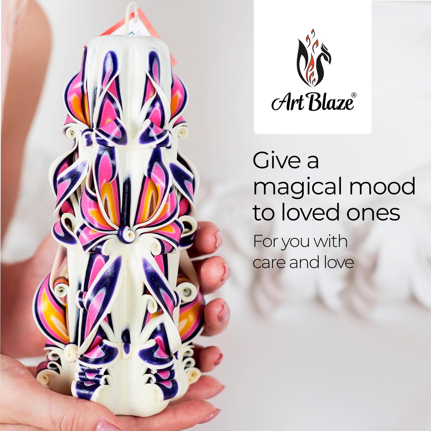 Carved Candles - Handmade Long Burning Decorative Luxury Candles - Unscented - for Home Decor, Birthdays, Anniversaries, Romantic Occasions, Gifts for Women, Mother's Day Gift for Mom - Big White