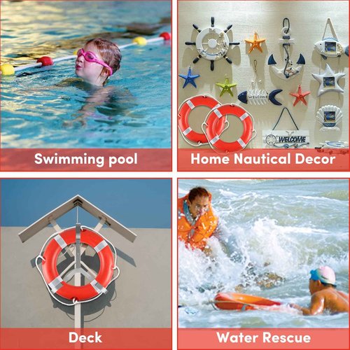 28" Life Ring Boat Safety Throw Ring with Water Floating Lifesaving Rope 50’ and Bracket for Boating Safety - Orange