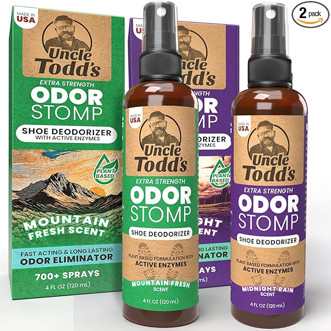 Uncle Todd's Odor Stomp Shoe Deodorizer 2-Pack - Proven & Powerful Enzyme Shoe Spray for Odor Elimination in All Footwear