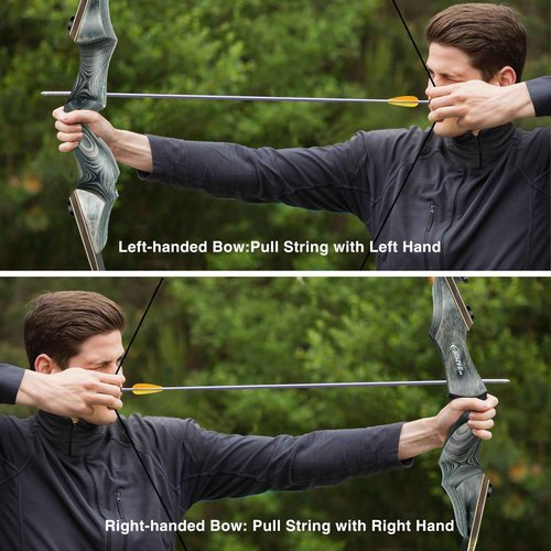 Black Hunter Takedown Longbow, GLURAK 60" Wooden Archery Bow Hunting Bow - Left Hand Bow for Beginner Training Practice, 55lb