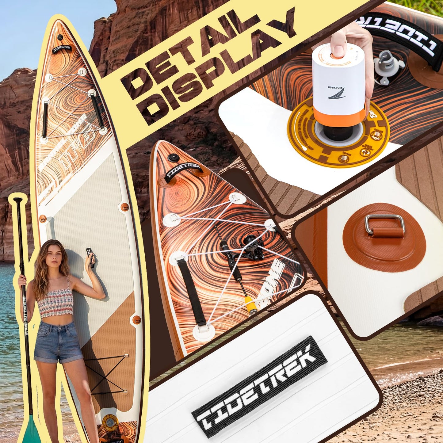 TIDETREK 11'6" Inflatable Stand Up Paddle Boards, Premium SUP Accessories, Non-Slip Comfort Deck for Youth & Adults (Amber Drift/Kayak Seat)