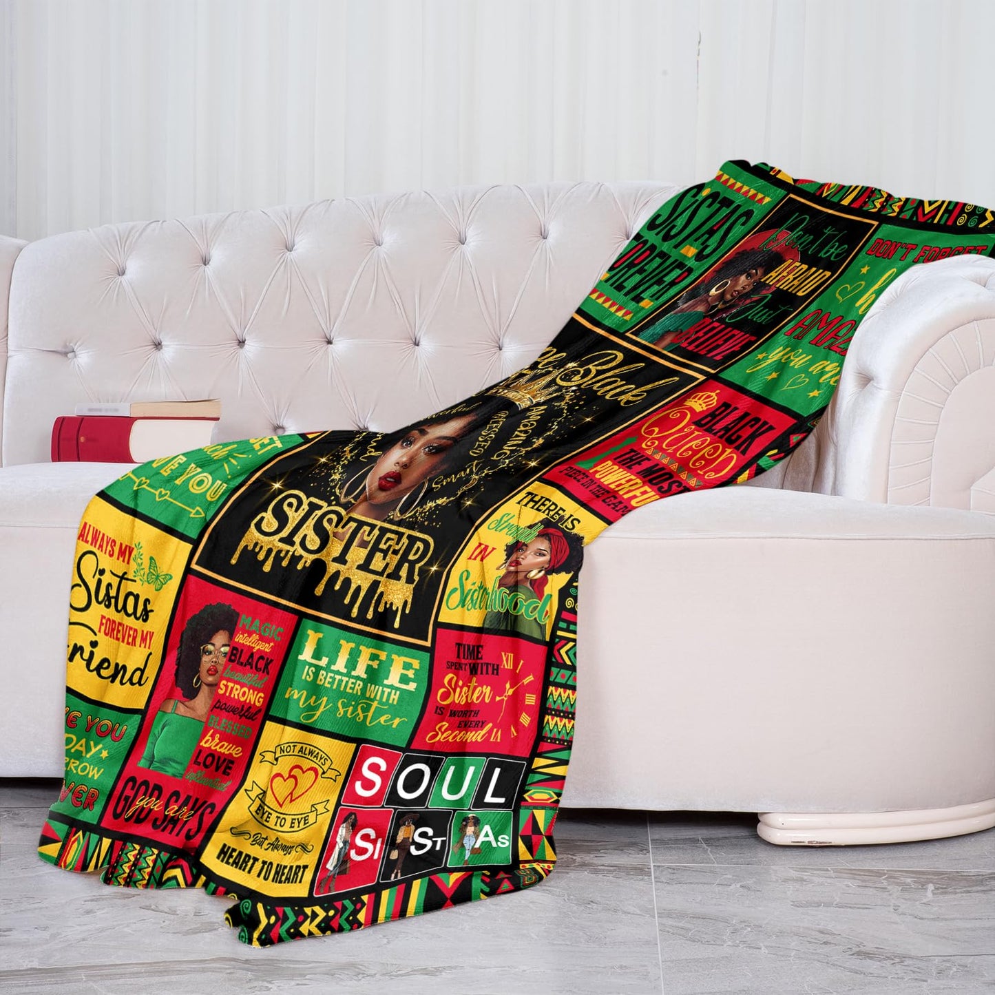 YDAISCU African American Sisters Gifts from Sister, Afro American Sister Gifts for Black Women, Sisters Birthday Gift Blanket 60"x50", Afro Sistas Gift Ideas