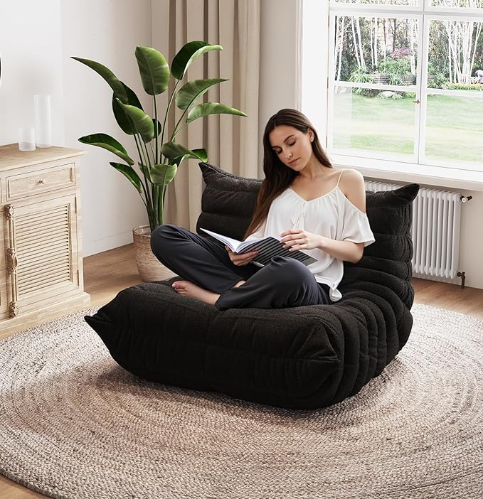 Selyteramy Oversized Bean Bag Chairs for Adults, Giant Beanbag Chair with Memory Foam, Comfy Lounge Chair Lazy Sofa for Apartment, Living Room, Bedroom, Office(Teddy Fabric)