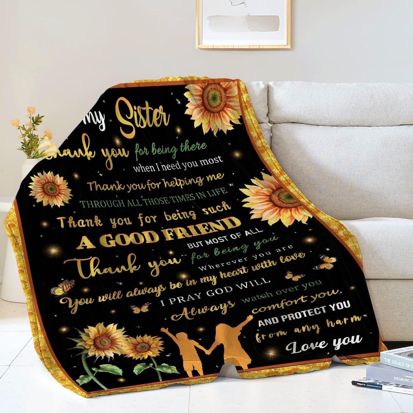 Sister Gifts from Sister, Birthday Gift for Sisters from Brother, to My Sisters Blanket for Christmas - Super Soft Flannel Sunflower Throw Blanket 60" x 50"